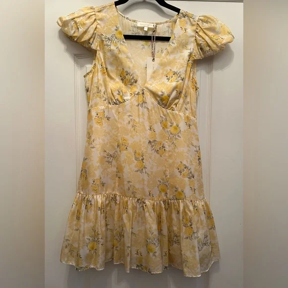 Loveshackfancy love shack fancy “Russ” floral yellow silk puff sleeve  dress - Picture 5 of 16